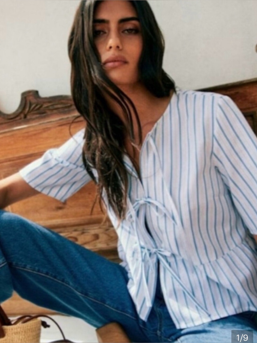 Sezane White Blouse with Blue Pinstripes